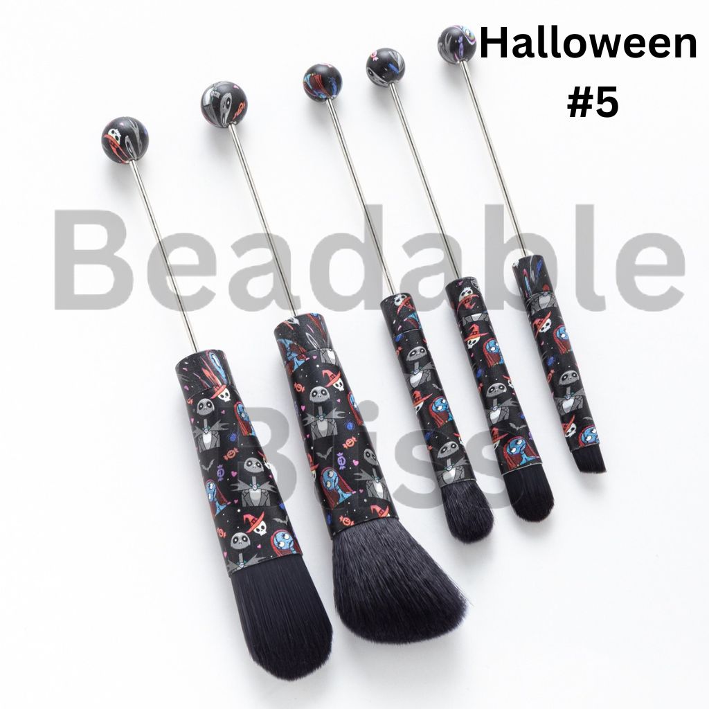 Metal Beadable Halloween Printed Makeup Brushes (1 Set = 5 pieces)