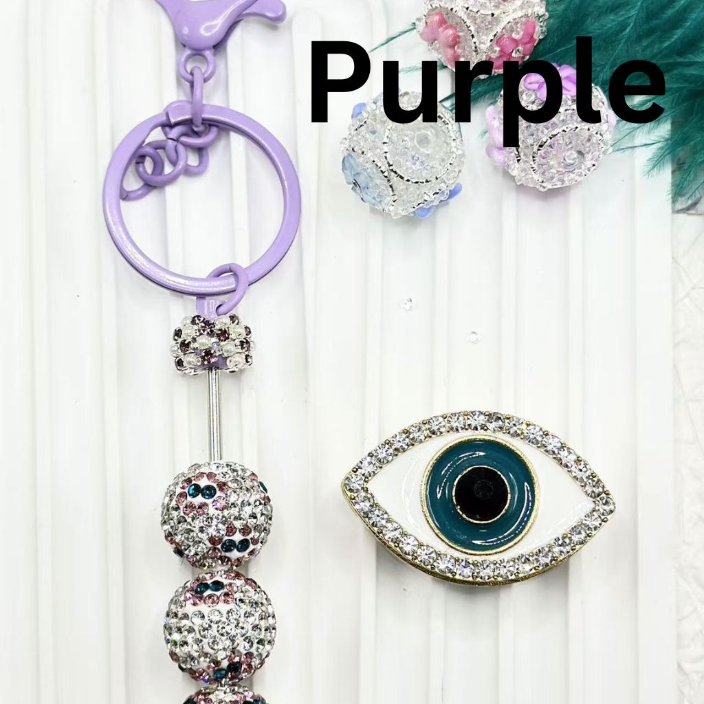 DIY Beadable Metal Keychains with Bar with White Pearls Colorful Rhinestones, Around 145MM for the total length