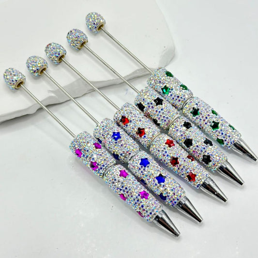 Beadable Clay Pens with Multi-Color Stars Mini AB Rhinestones Covered the Entire Pen