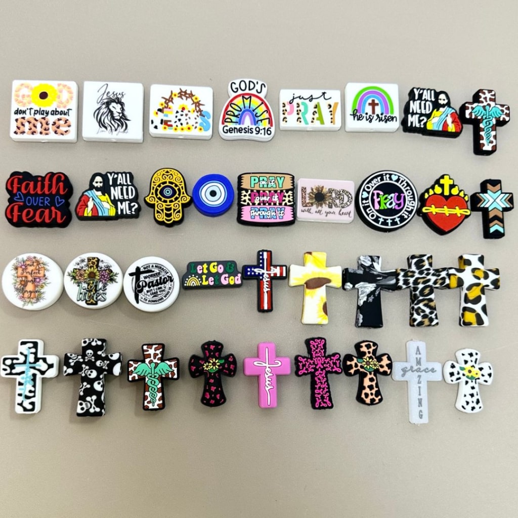 Religion Series Silicone Focal Beads, Random Mix