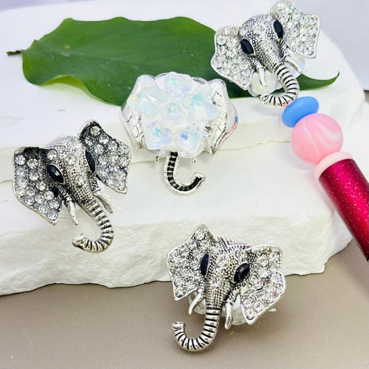 Bling Bling Fancy Silver Alloy Elephant Head with Clear Rhinestones Heart Butterfly Snowflake Clay Beads, Around 35*35MM