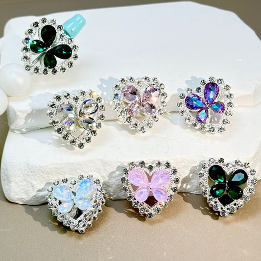 Bling Bling Silver Alloy Heart with Clear Mini Rhinestones Colorful Butterfly Rhinestones, Around 26*26MM, Please Read the Description