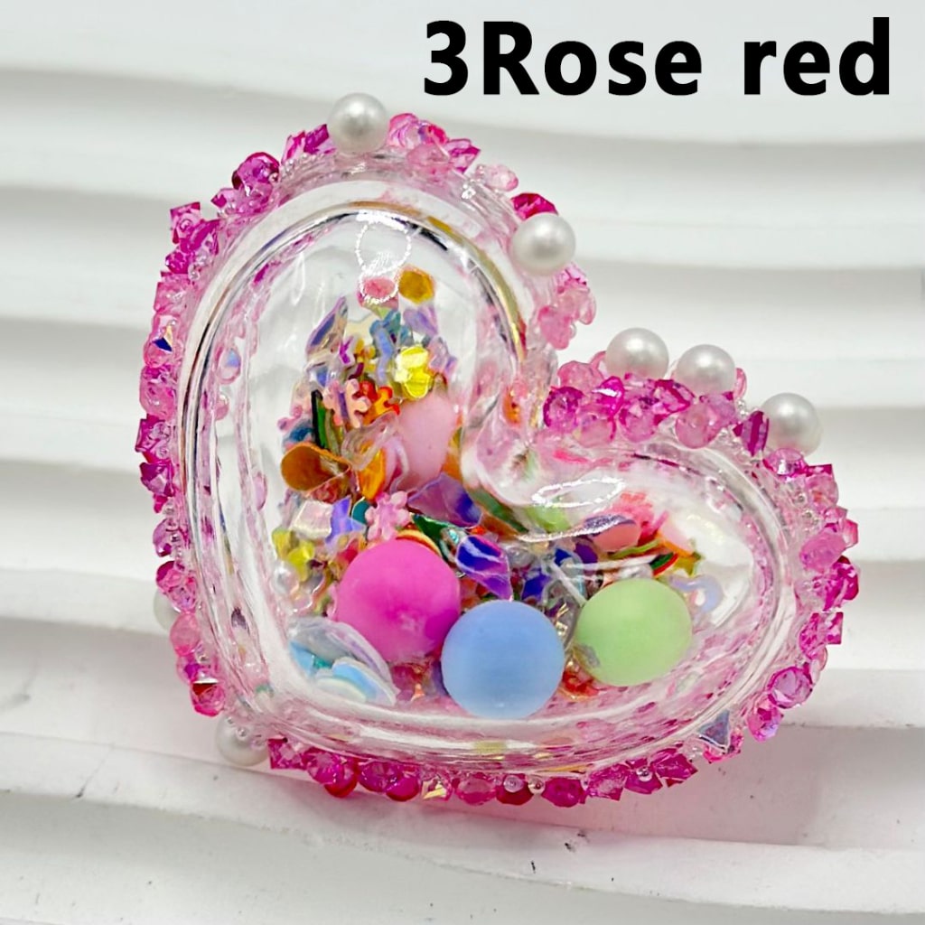 Clear Hollow Heart Shake Acrylic Beads Colorful Confetti Flake Star Snowflake Ball Heart Inside with Colorful Rhinestones Sugar Wrap White Pearls, Around 37*30MM