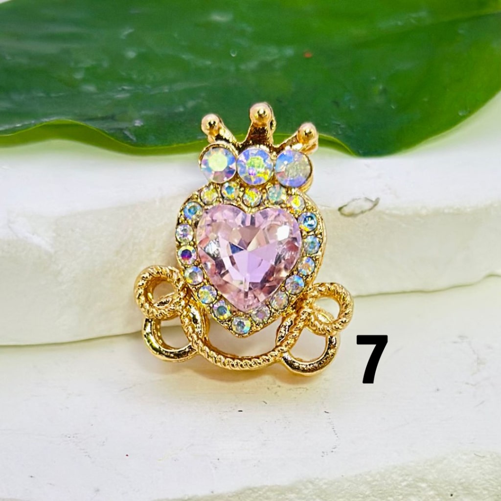 Bling Bling Gold Alloy Heart Crown with Mini AB Rhinestones Colorful Heart Rhinestones Beads, Around 26*22MM