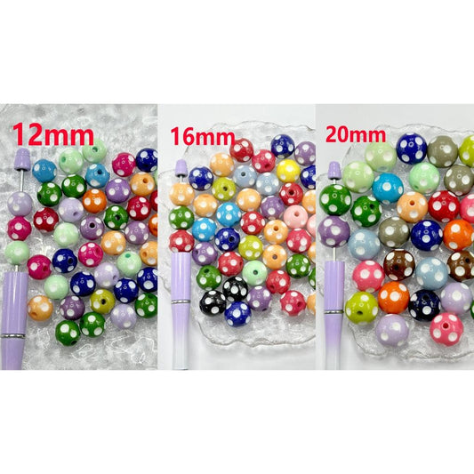 Textured Colorful Acrylic Beads Resin Beads with White Polka Dots, WM