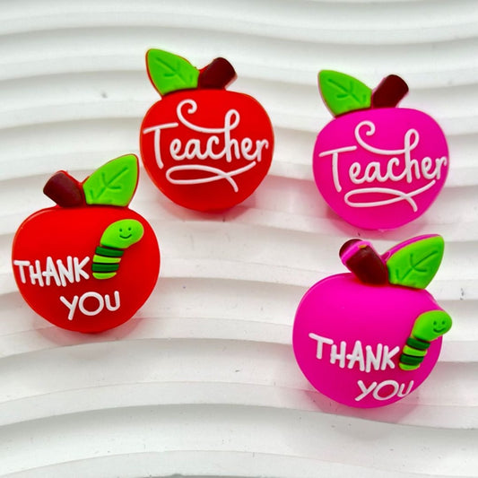 3D Mini Cute Rose Red & Red Apple Teacher Thank You School Silicone Focal Beads