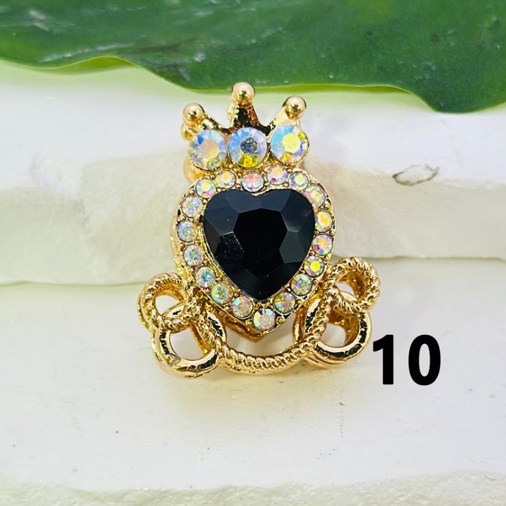 Bling Bling Gold Alloy Heart Crown with Mini AB Rhinestones Colorful Heart Rhinestones Beads, Around 26*22MM