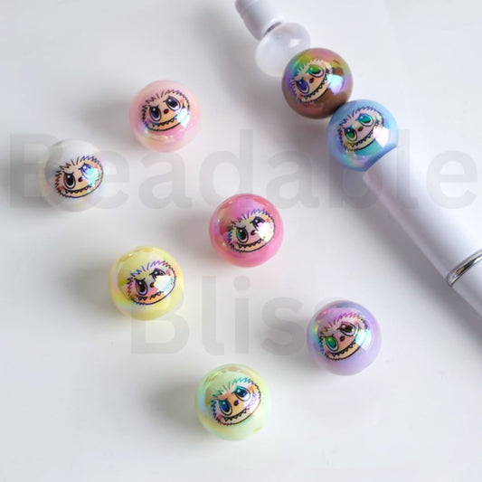 UV Coating Colorful Labub Pop Mar Round Acrylic Beads, 16MM, Random Mix