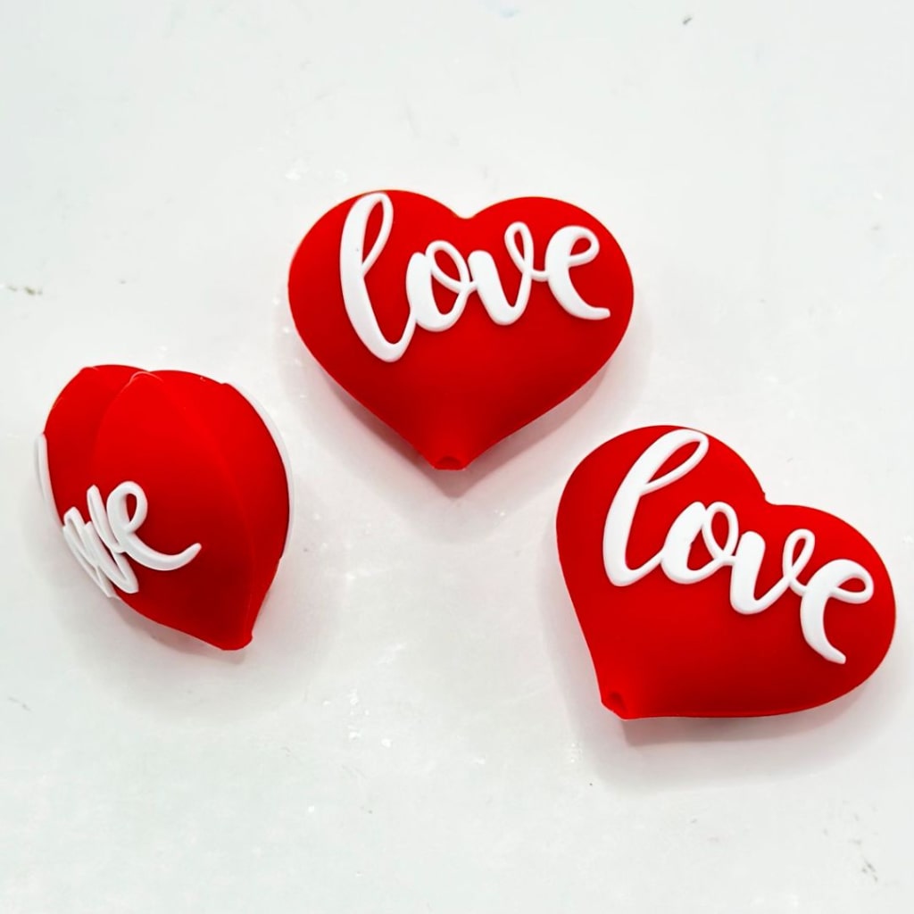 3D Red Heart Love Valentine's Day Silicone Focal Beads