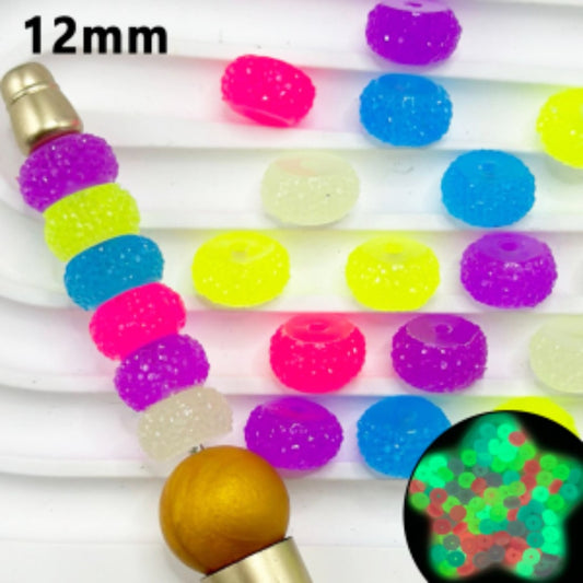 Luminous Colorful Wheel Acrylic Beads with Sugar Spacer Texture on Side, 12mm