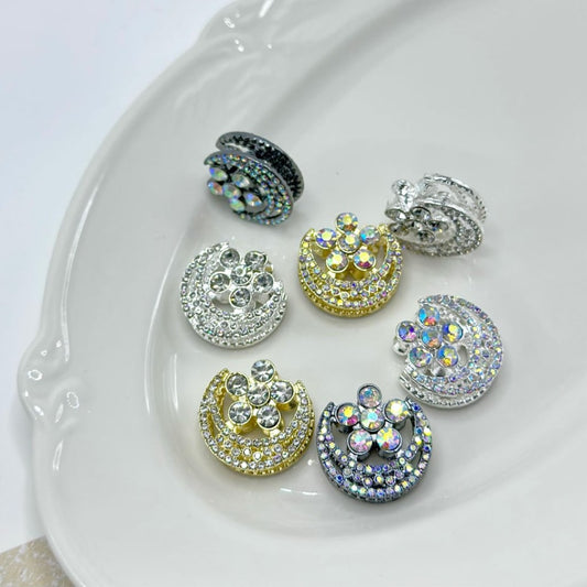 Fancy Exquisite Bling Bling Alloy Cresent Moon Flower with Shiny Rhinestones Beads, Around 24*24MM