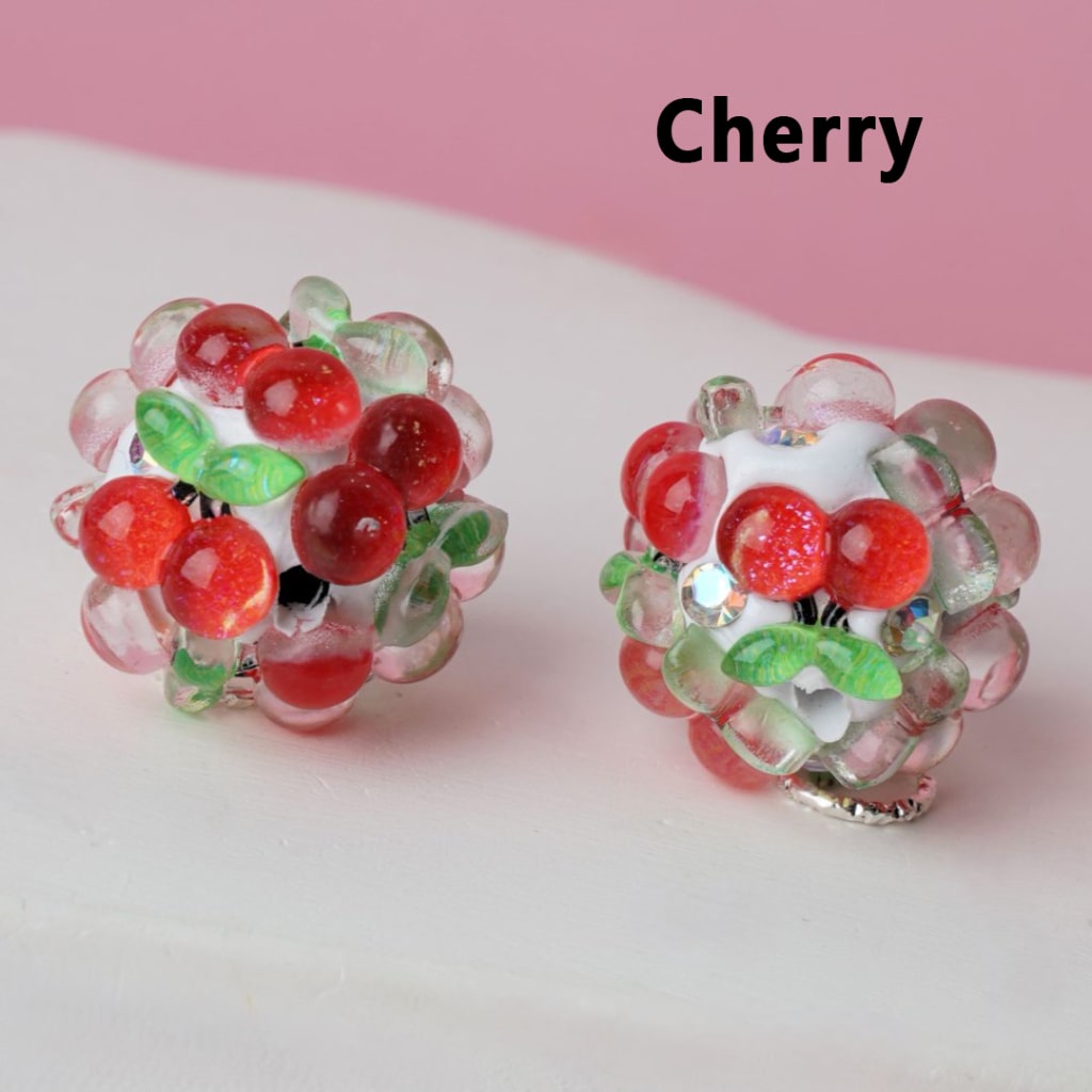 Cute Vivid Fruits Pineapples Strawberries Peaches Carrots Watermelons Cherries AB Rhinestones White Round Clay Beads, Around 16MM