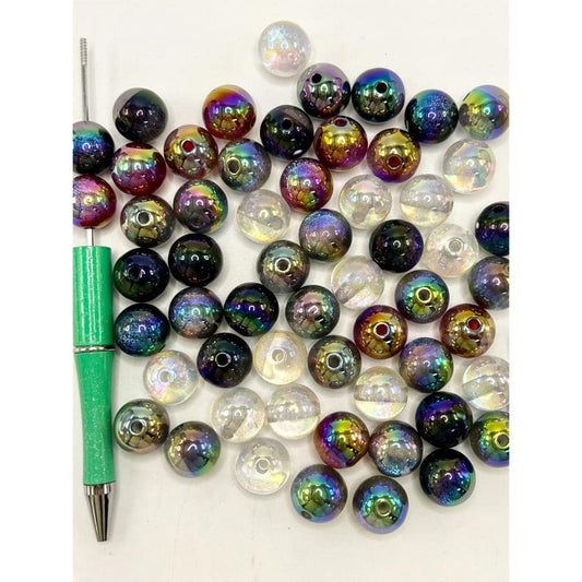 Extra Glitter Cat Eye Style Acrylic Beads with UV Plating, Random Mix Color, ALX