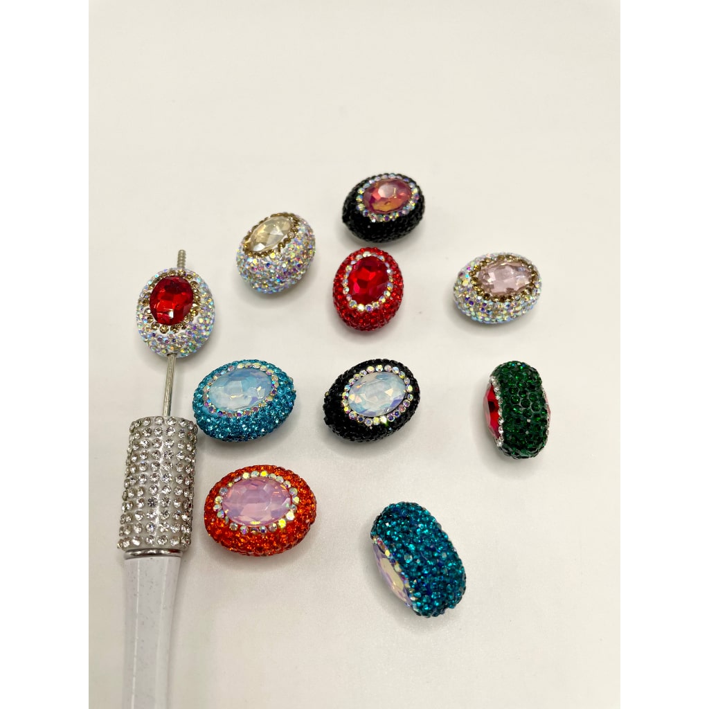 Oval Clay Beads with Colorful Rhinestones, Ellipse 20mm by 18mm