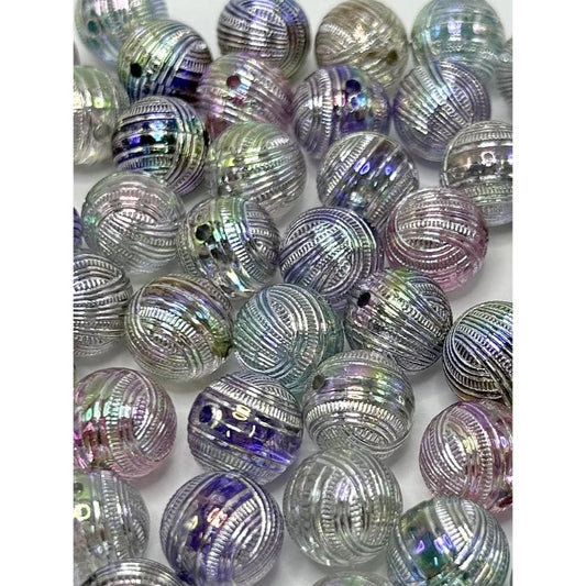 Silver Striped Acrylic Beads, Random Mix Colors