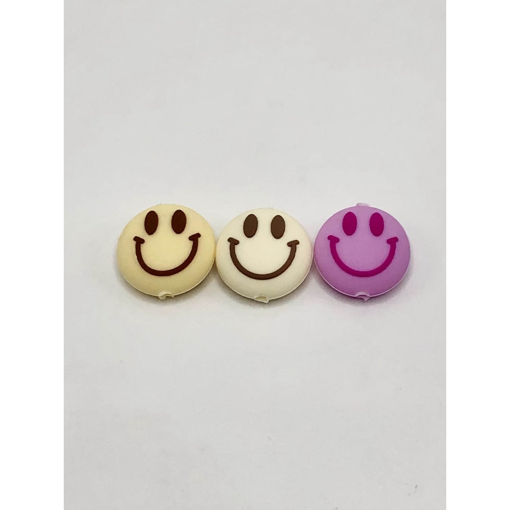 Smiley Emoji Smiling Round Silicone Focal Beads Random Mix