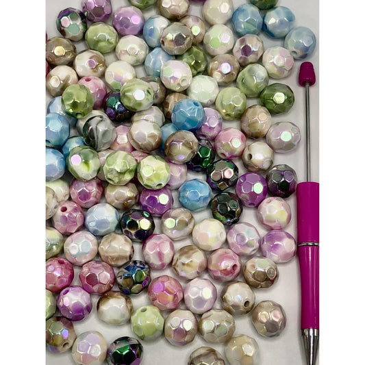 Faceted Acrylic Disco Beads with UV Finish in Two Solid Colors