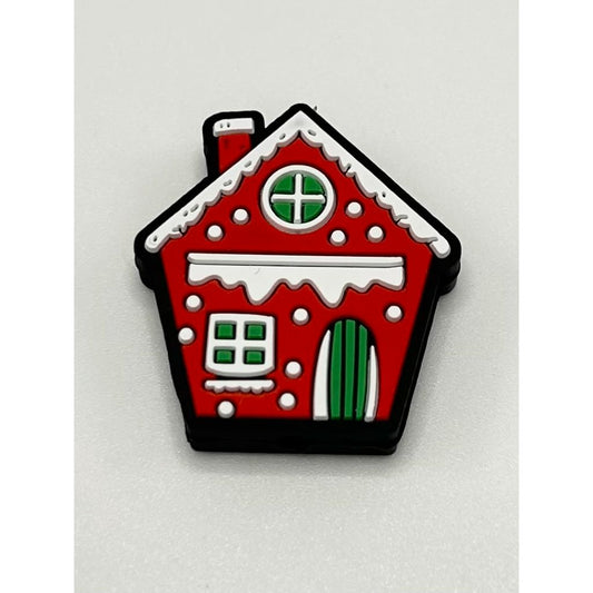 Red Christmas House Church Silicone Focal Beads