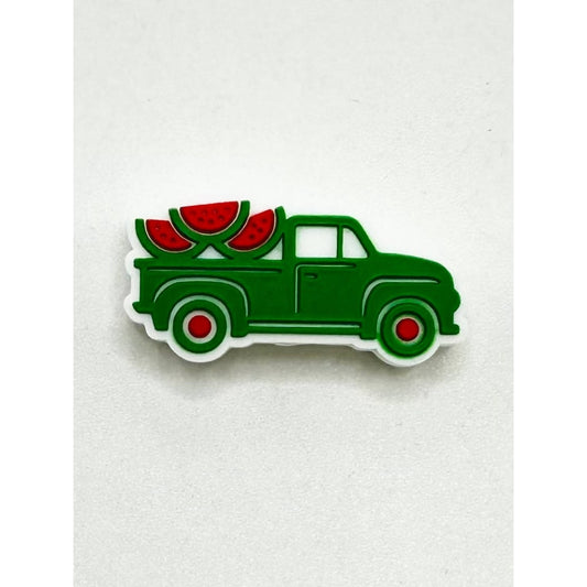 Green Pick Up Car Watermelon Slices Happy Silicone Focal Beads