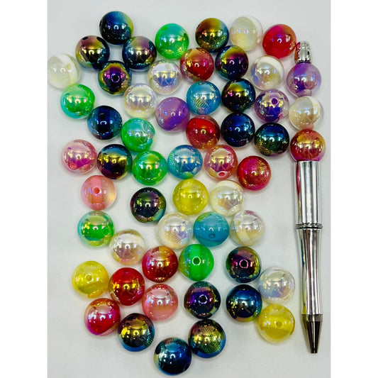 Cat Eye Style Glossy Acrylic Beads with Stripe in the Middle, UV Finish, 16 mm, Random Mix, ALX