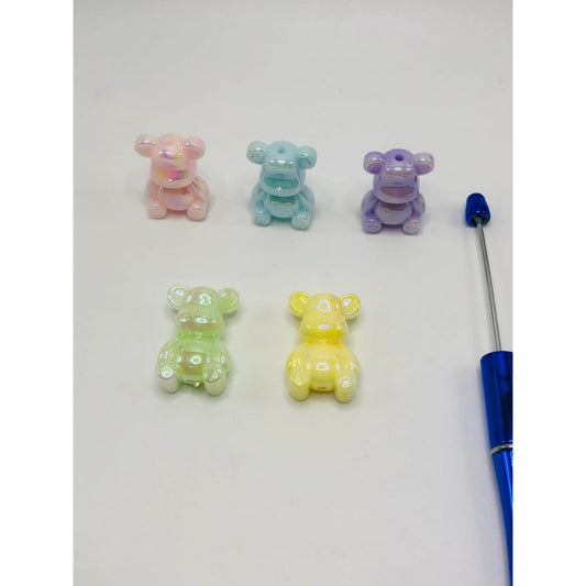 Cute Teddy Bear Acrylic Beads, Double Sided, Some of Them are Luminous, UV Finish, Random Mix, AJ