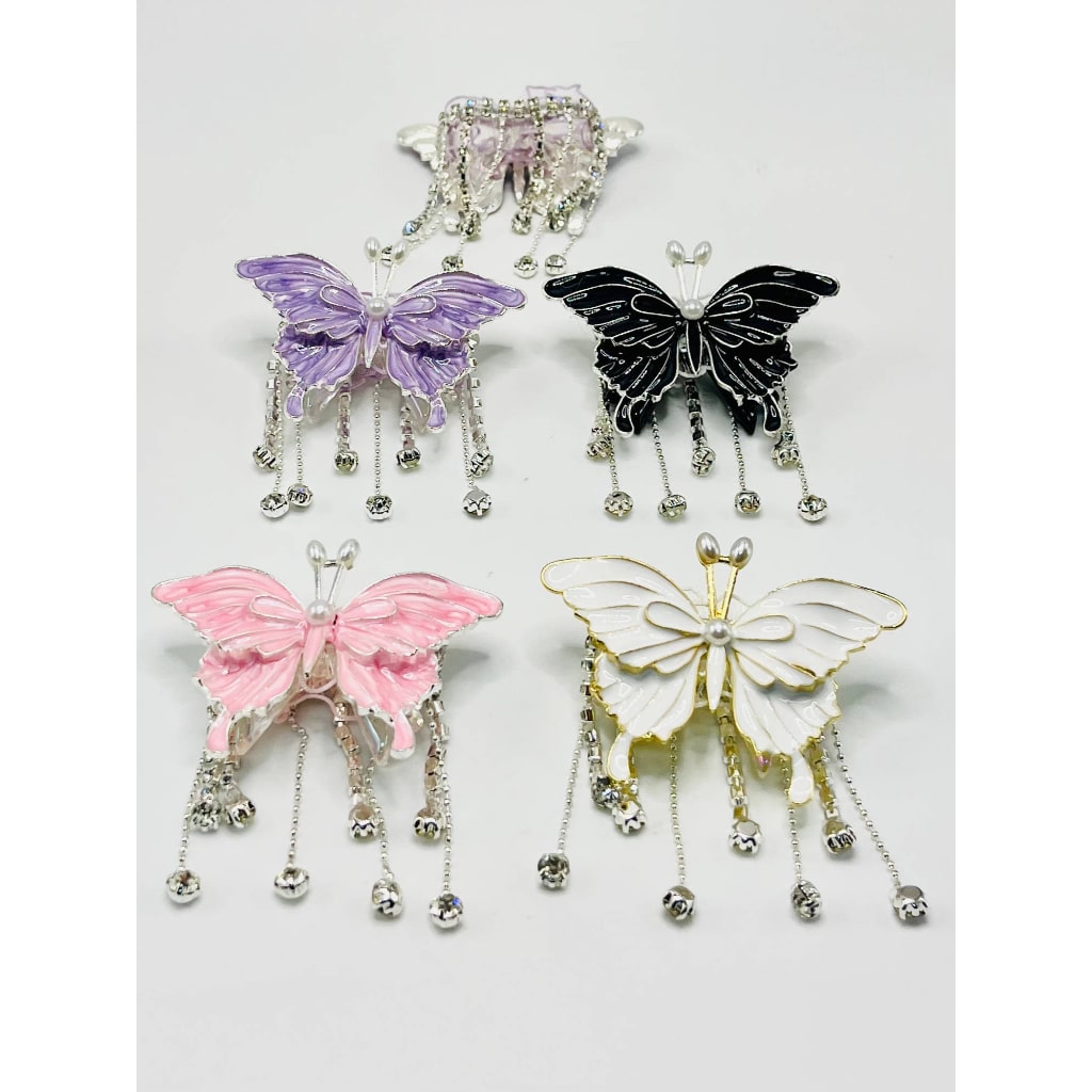 Acrylic Beads with Alloy Butterfly Charms, Rhinestones, Pearls, Dangle Chains, ZY