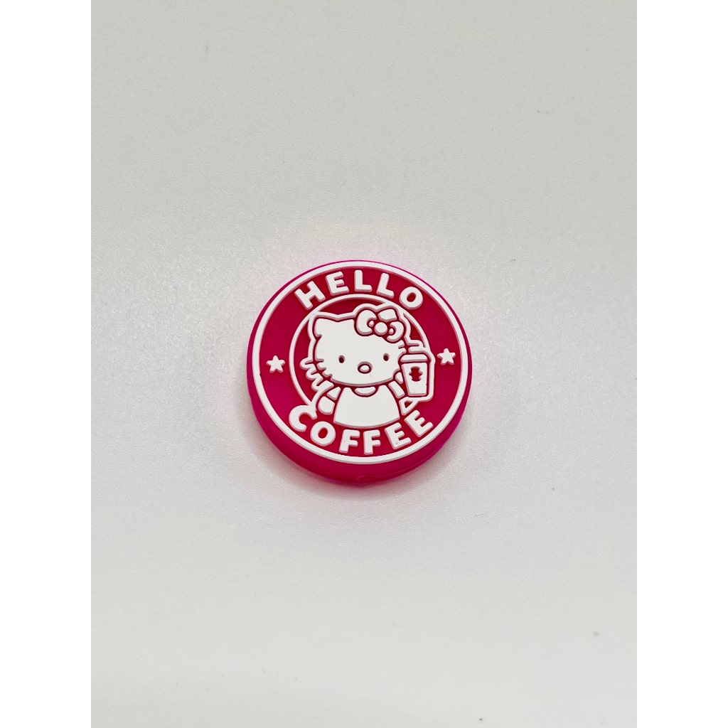 Hello Cat Coffee Cup Pink Silicone Focal Beads