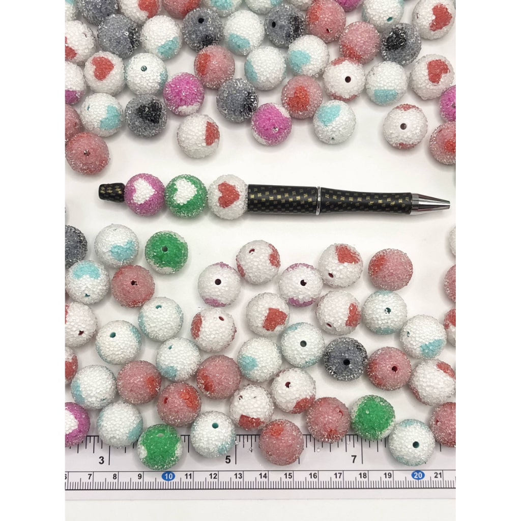 Sugar Acrylic Beads with Heart Prints, Random Mix, 16MM