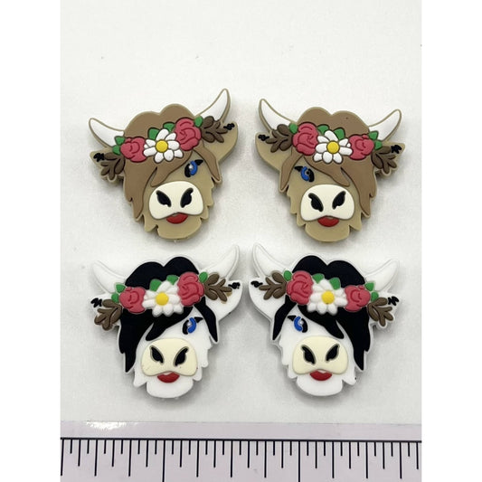 Mama Cow Head Flowers  Silicone Focal Beads