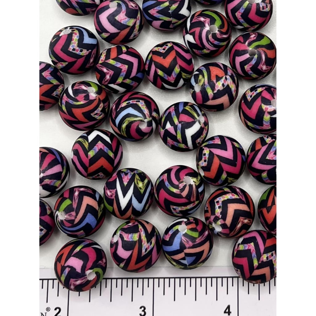 Colorful Pattern Printed Silicone Beads Number 72