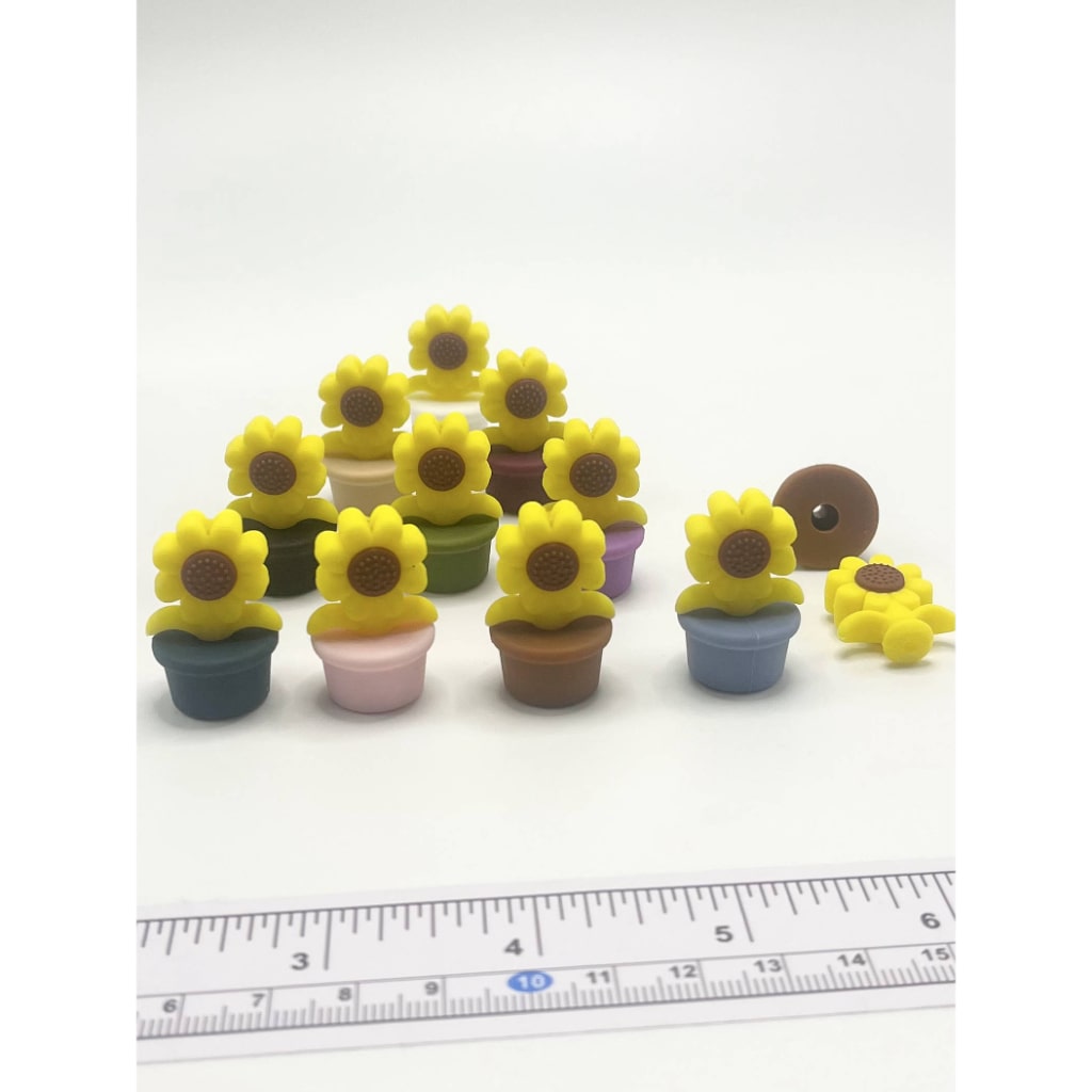 Sunflower Flower Pot Silicone Focal Beads