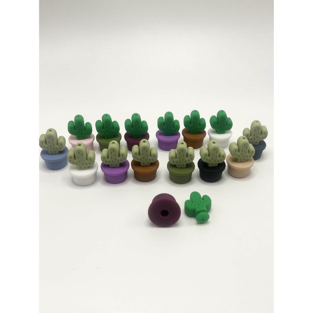 Cactus Flower Pot 3D Silicone Focal Beads