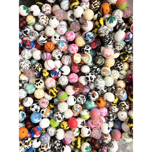 Round Silicone Beads, Focal Silicone Beads, Green Baseball Print Silicone  Bead, 15mm Silicone Beads Bulk, Mix Silicone Bead, DIY Keychain 