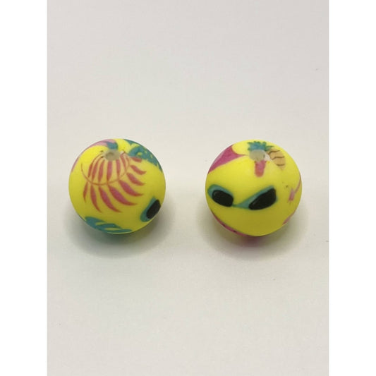 Summer Eyeglasses Yellow Printed Silicone Beads Number 315