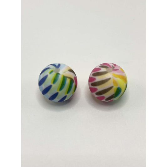 Colorful Lines Printed Silicone Beads Number 351