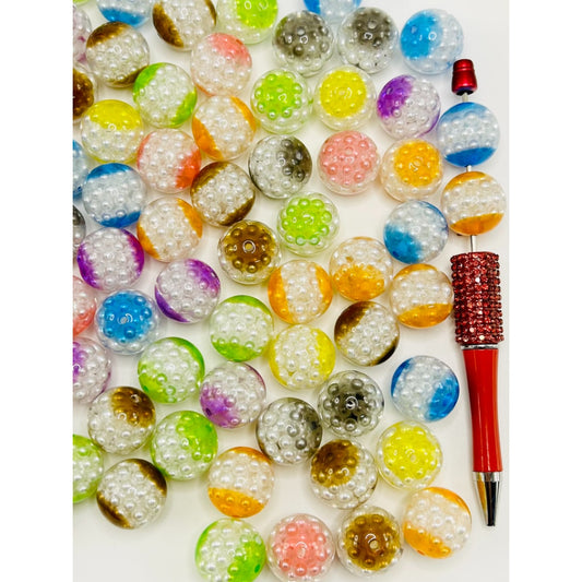 Double Layer See-thru Acrylic Beads with Pearls Inside, Multicolor, 20mm, Random Mix, WM