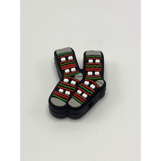 Red and Green Christmas Socks Silicone Focal Beads