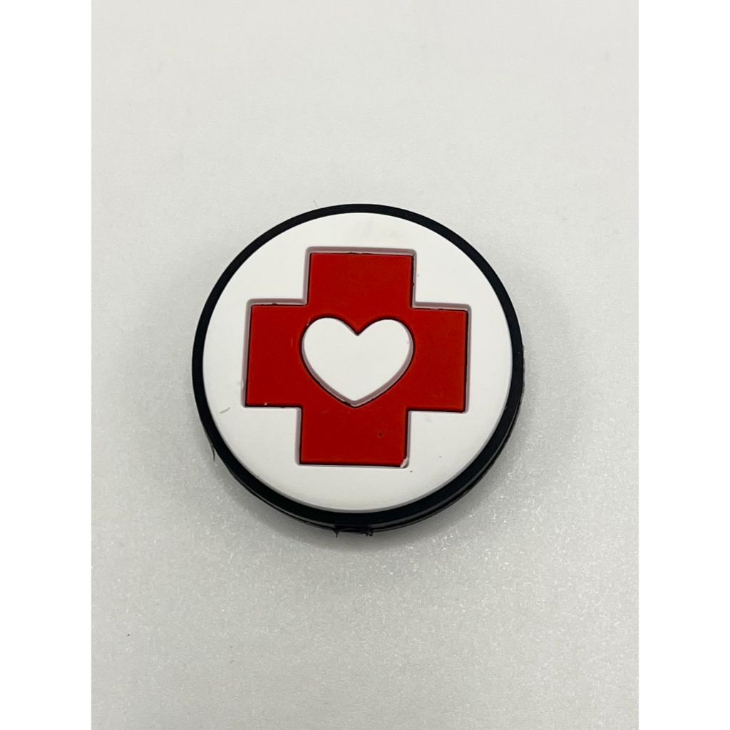 Red Cross with White Heart Round Silicone Focal Beads