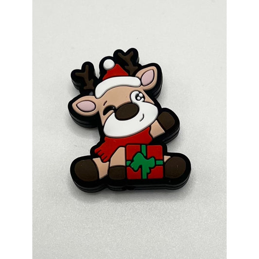 Christmas Small Reindeer with Gift Silicone Focal Beads