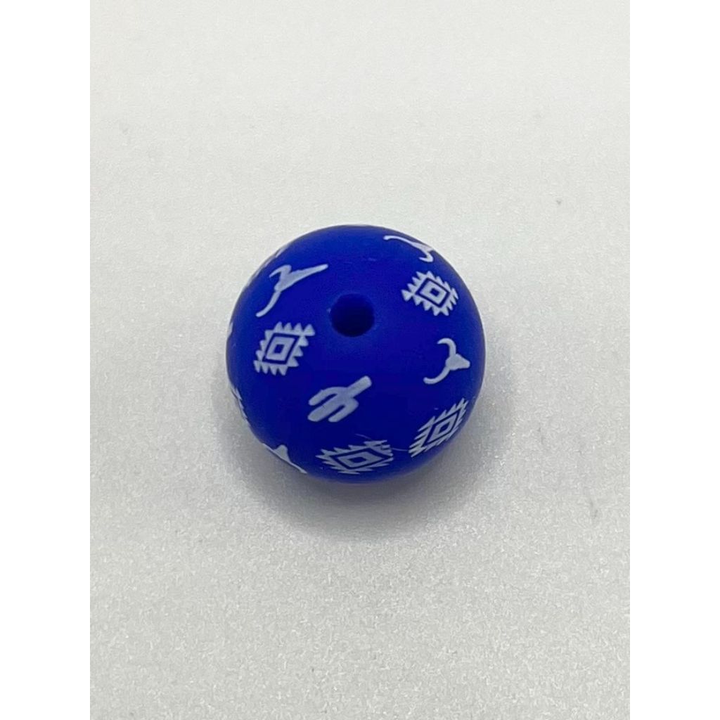 Cactus Aztec Western Blue Printed Silicone Beads Number 421