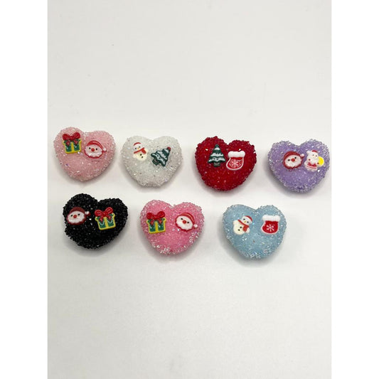 Sugar Heart Beads with Christmas Santa Claus, Tree, Gift, Random Mix Color