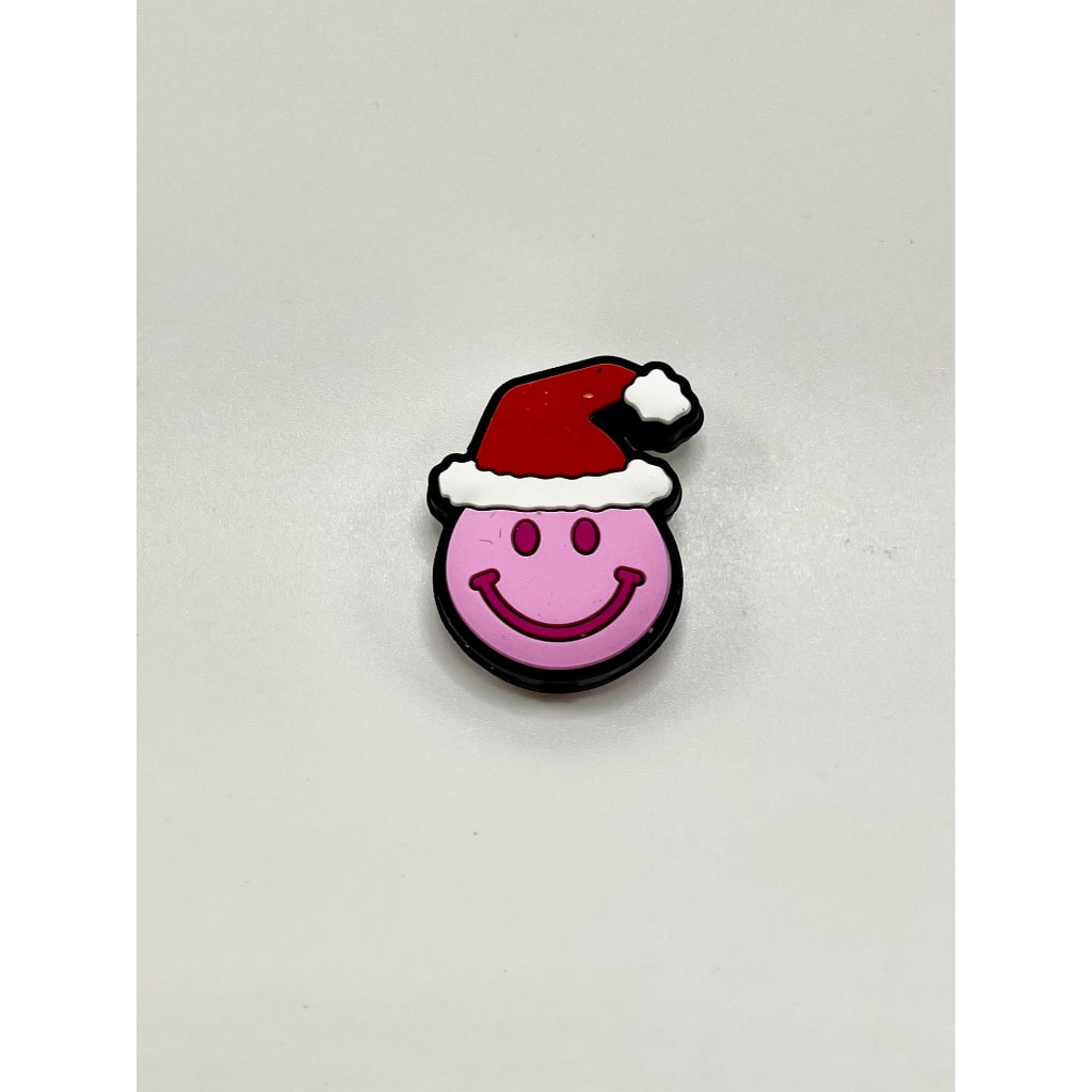 Pink Emoji Smiley with Christmas Hat Silicone Focal Beads