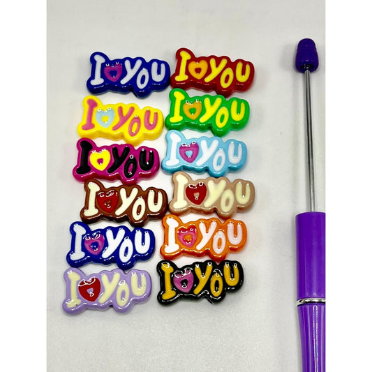 I Love You Heart Valentine's Day Acrylic Beads Mixed Colors, AY