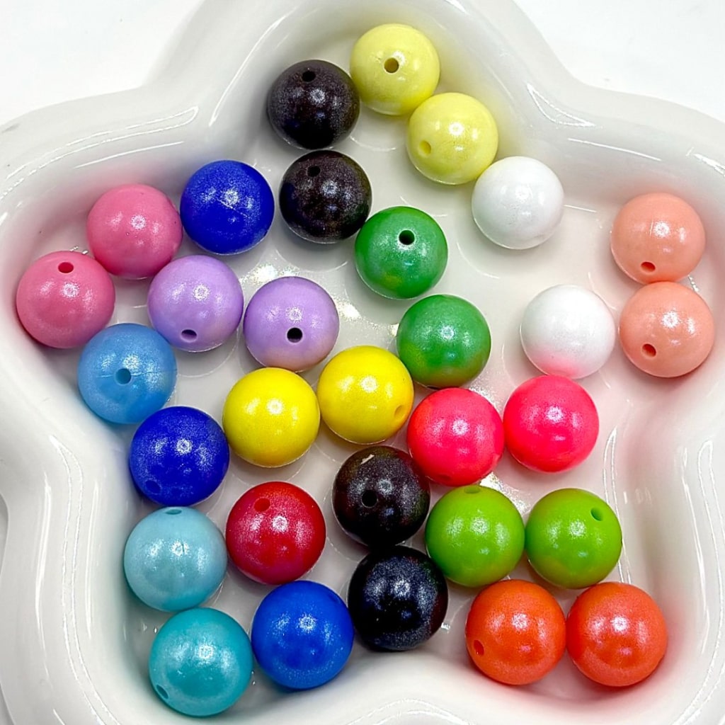 Silicone Beads in Solid Colors, Pearl Style, Glittery Finish, 15mm, Random Mix