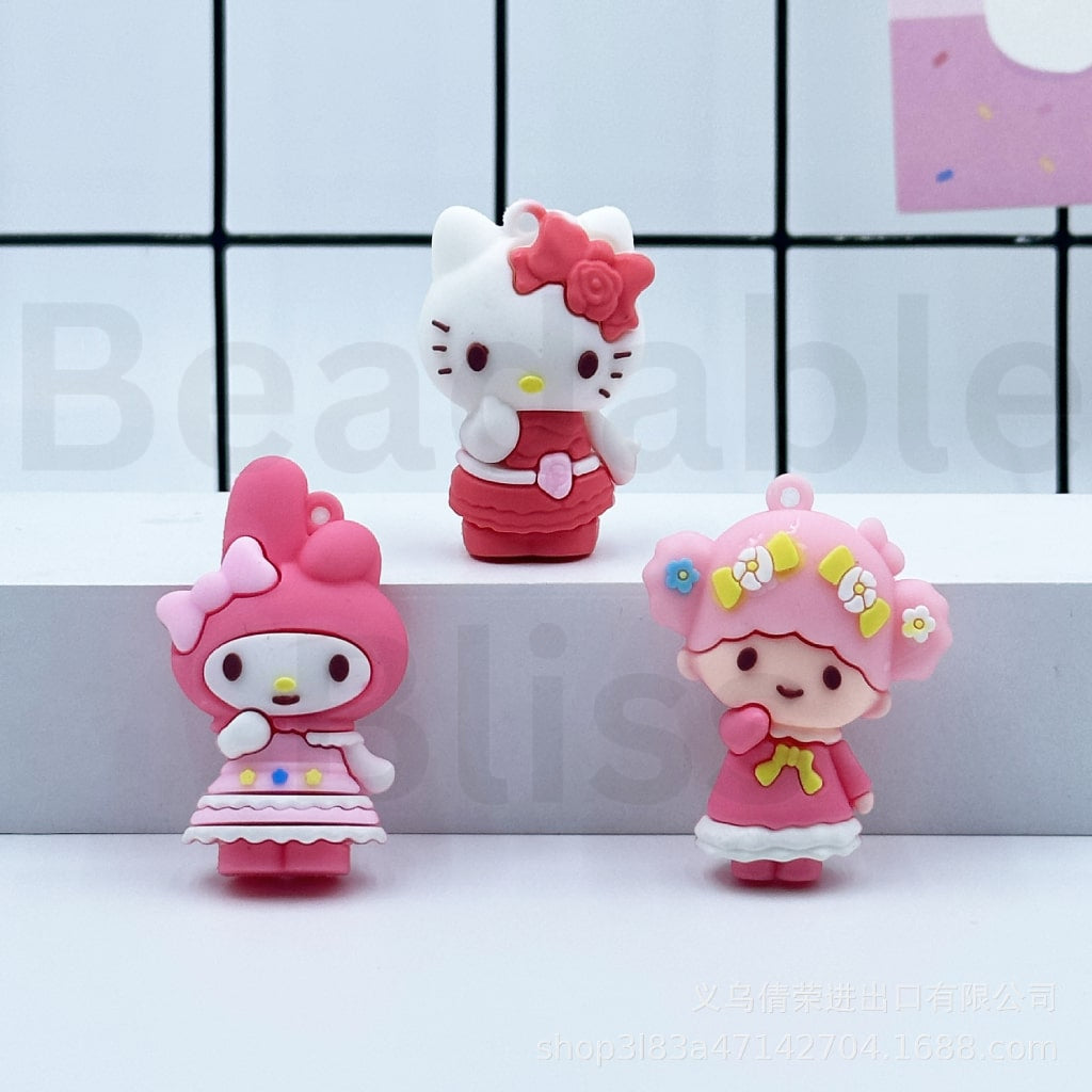 Large 3D Cute Sanri HK Kurom Melod Cinnamorol PVC Pendants for Keychain, Around 32-55MM