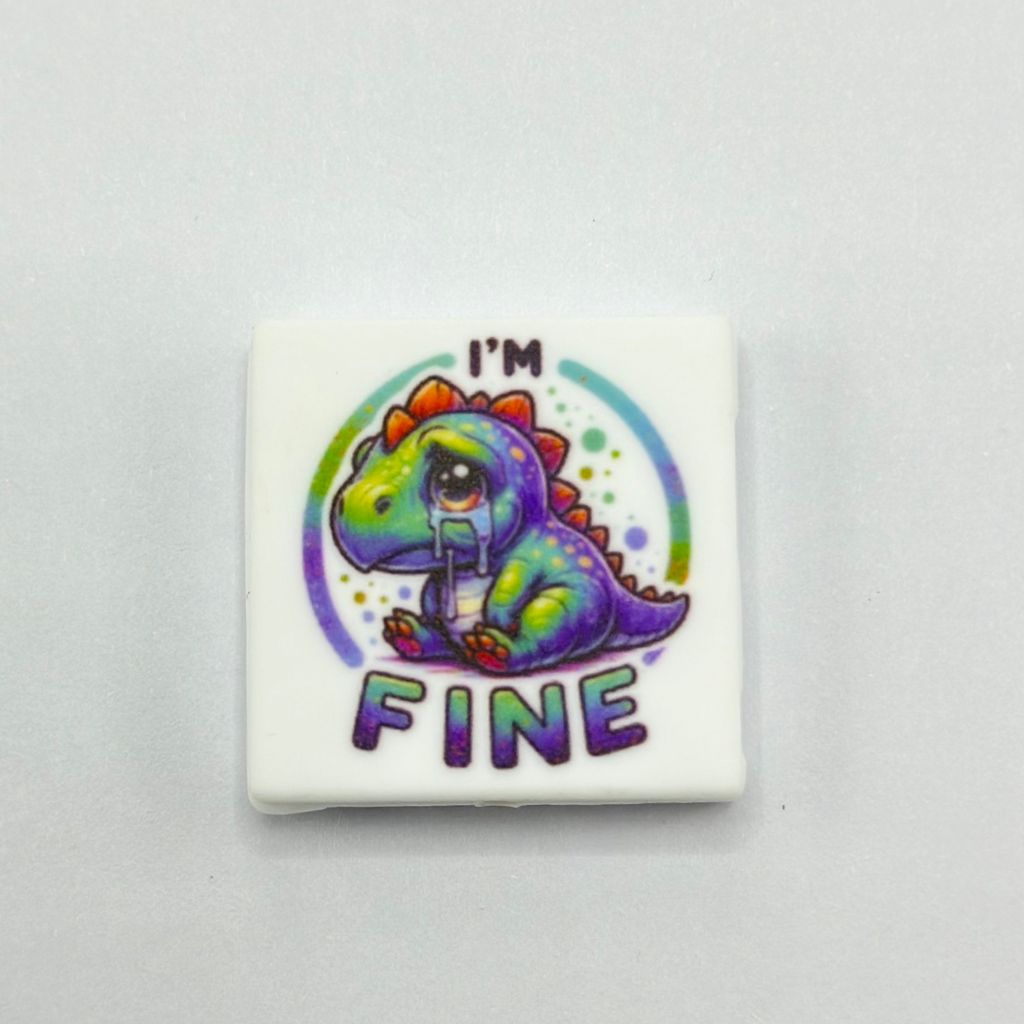 かわいい泣いている恐竜と「I'm Fine」の文字のシリコン製フォーカルビーズ