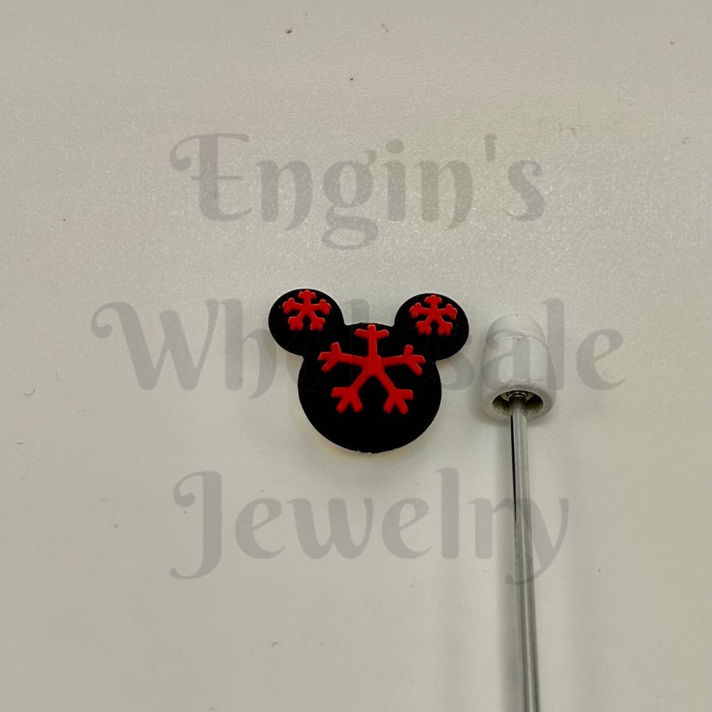 Small Mouse Mick Head With Snowflake Silicone Focal Beads