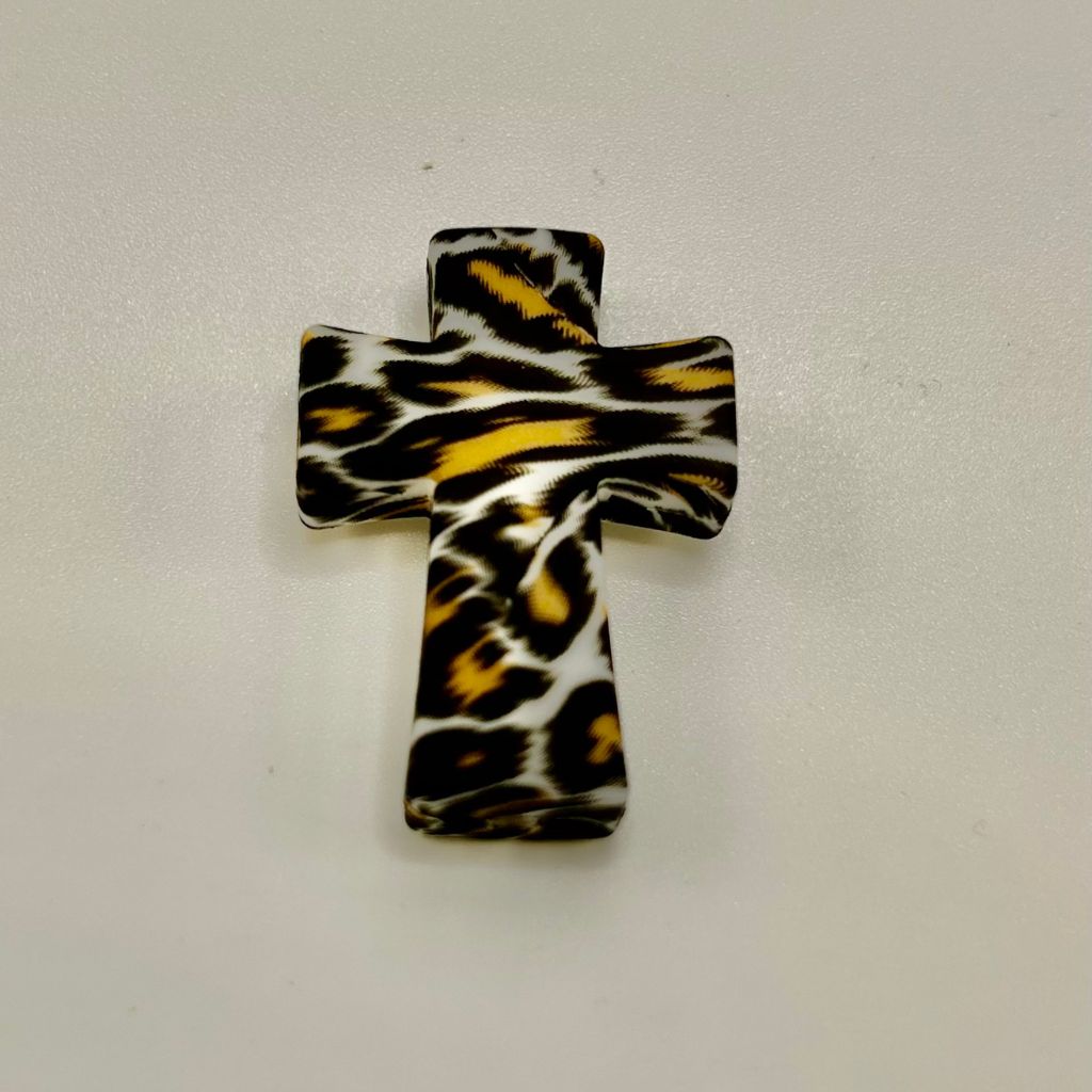 Jaguar Leopard Cougar Cheetah Print Cross Silicone Focal Beads