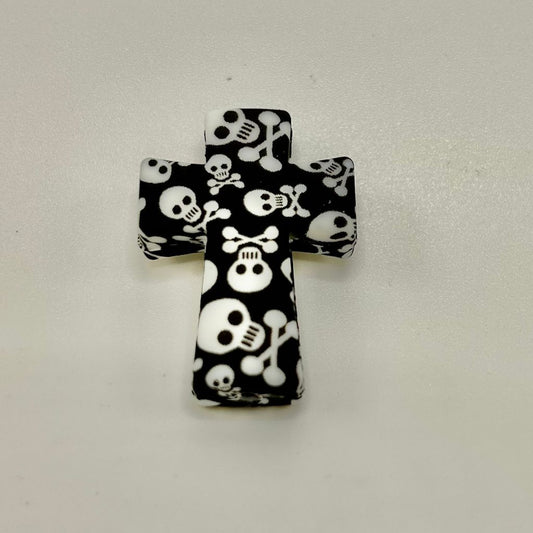 Skulls Danger of Death Printed Cross Religious Silicone Focal Beads