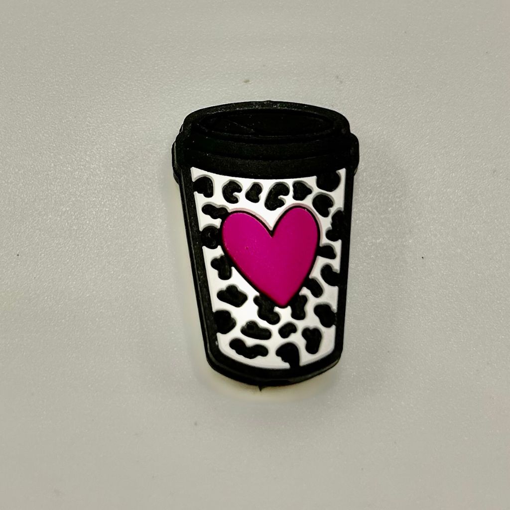 Heart Cow Printed Coffee Cup Mug Silicone Focal Beads